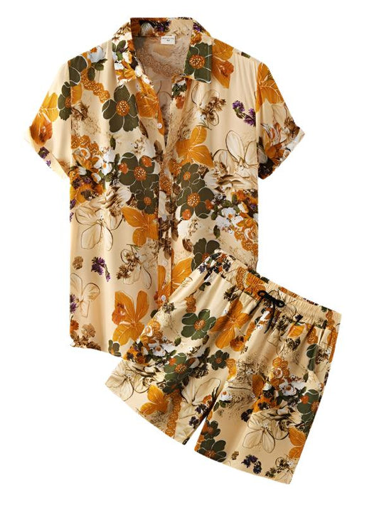 Floral Loose Men Clothing Shorts Set-LeStyleParfait