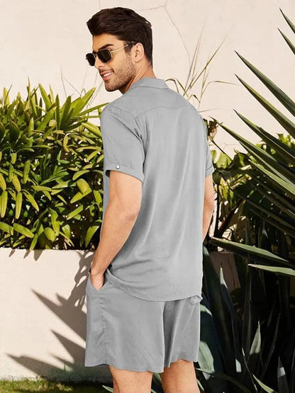 Linen Men Shorts Outfit Set-LeStyleParfait