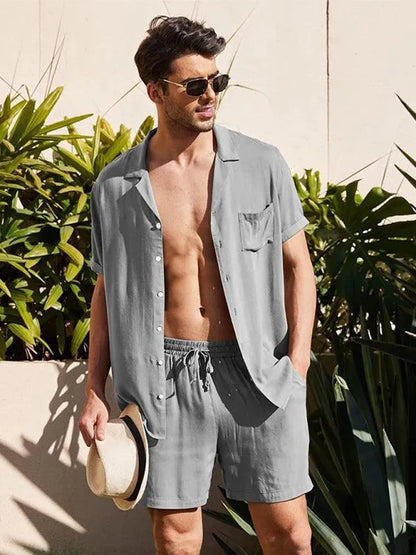 Linen Men Shorts Outfit Set-LeStyleParfait