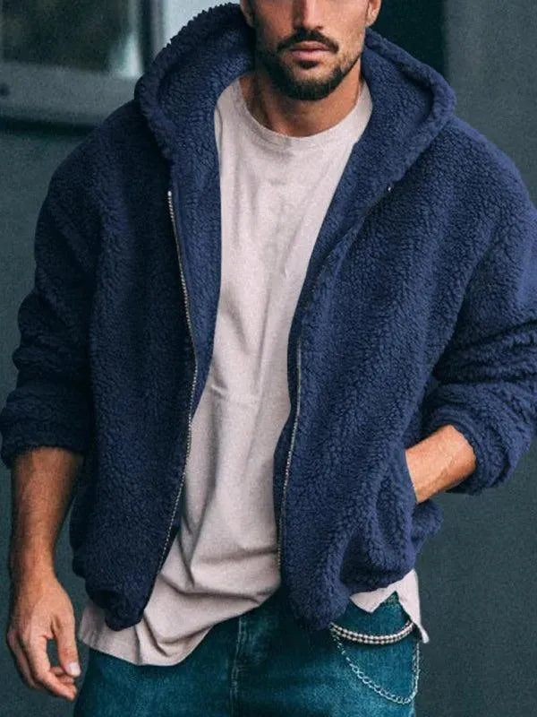 Men’s Hooded Fleece Bomber Jacket Warm Style