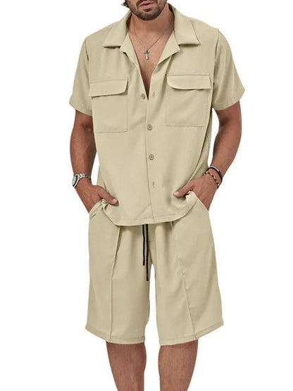 Men's Lapel Casual Shorts Set-LeStyleParfait