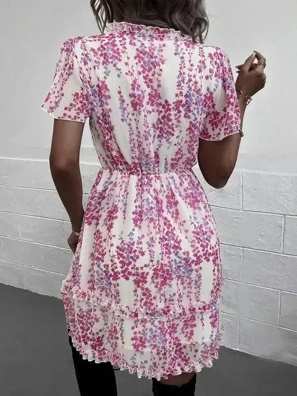 Romantic Blue Floral Cotton Mini Dress