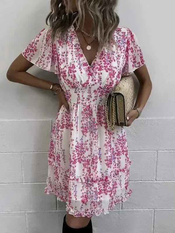 Romantic Blue Floral Cotton Mini Dress