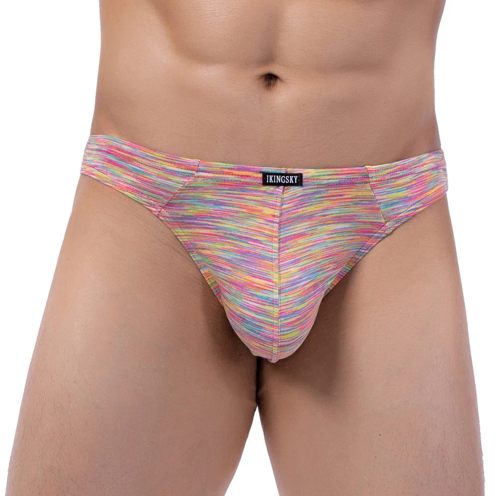 Men's Quick-dry Bulge Thong Colorful T-back Underwear Stretch Sporty Under Panties for Men