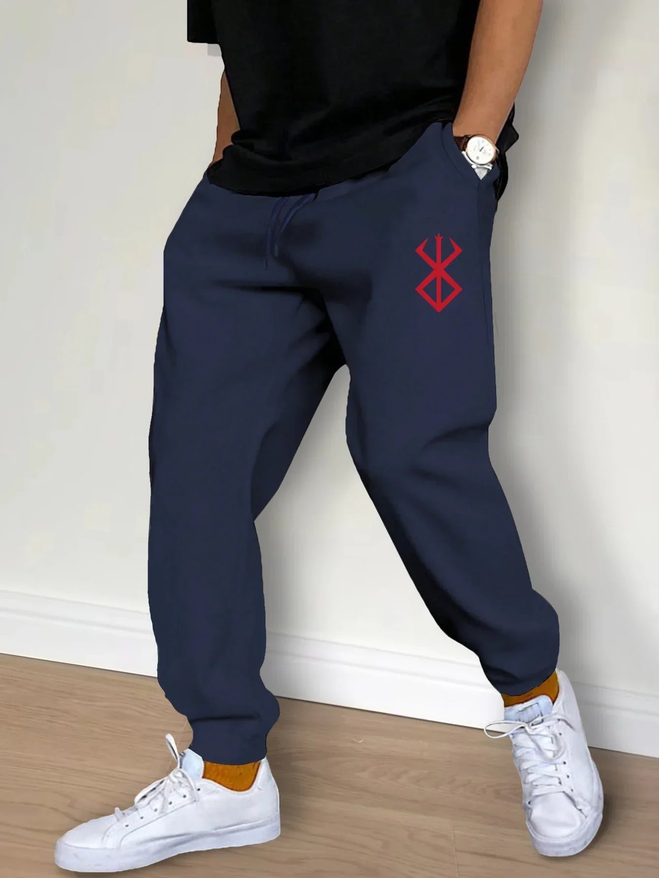 Streetwear Sporty Casual Men Jogger Pants - Mid-Rise Drawstring Waist
