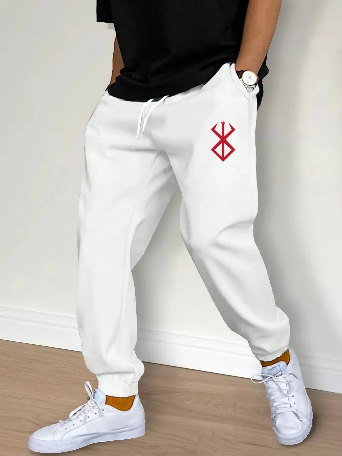 Streetwear Sporty Casual Men Jogger Pants - Mid-Rise Drawstring Waist