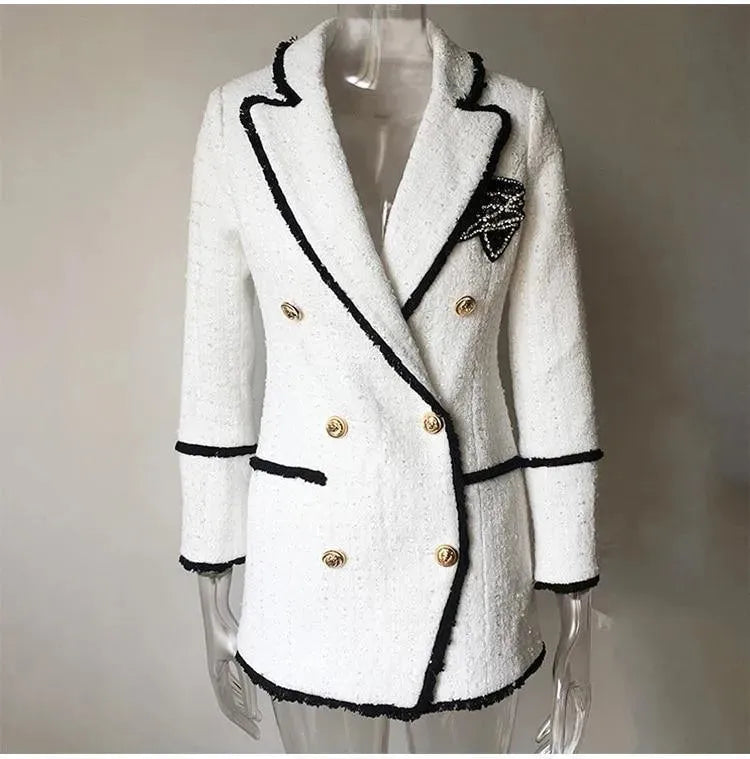 White Tweed Blazer Women - Formal-Business - Plain-Solid fashion image