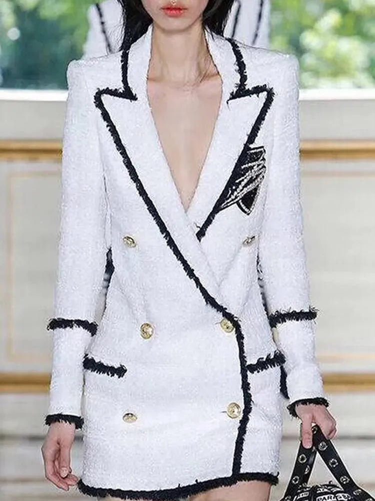 White Tweed Blazer Women - Formal-Business - Plain-Solid fashion image