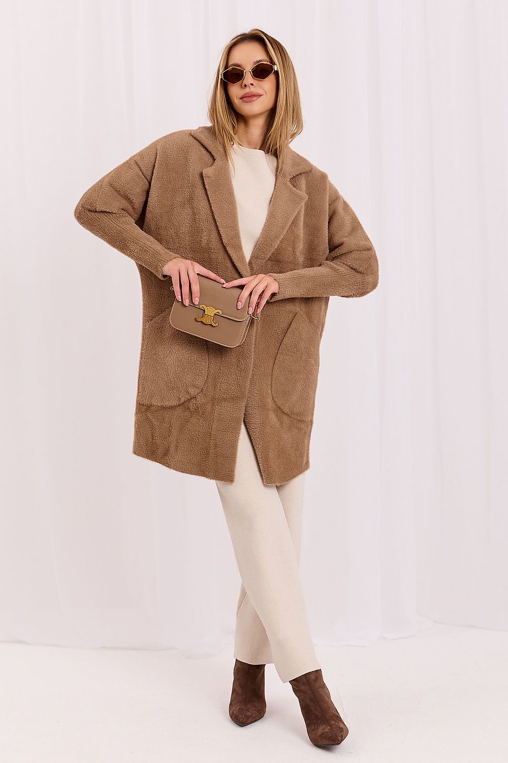 Women's Beige Wool Blend Casual Coat