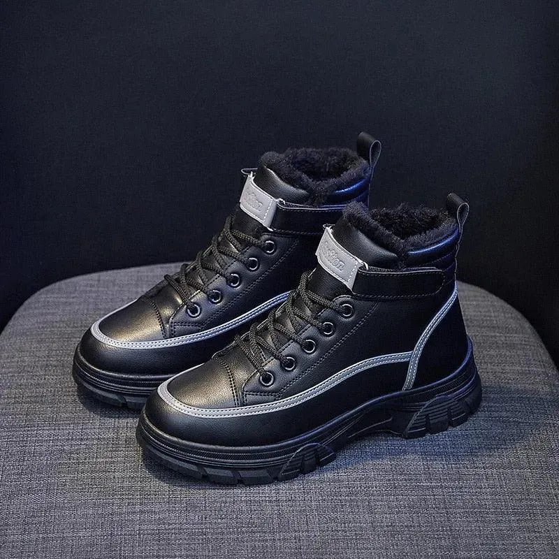 Women's Boots - Women Mid-Top Ankle Boots Sneakers - Lace-Up Winter Sneaker Boots