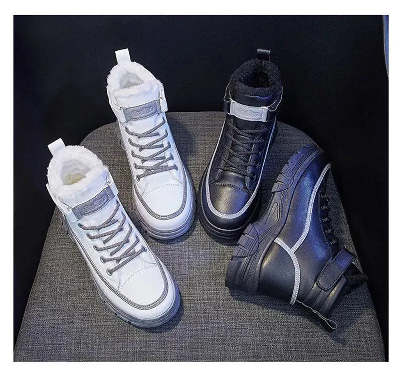 Women's Boots - Women Mid-Top Ankle Boots Sneakers - Lace-Up Winter Sneaker Boots