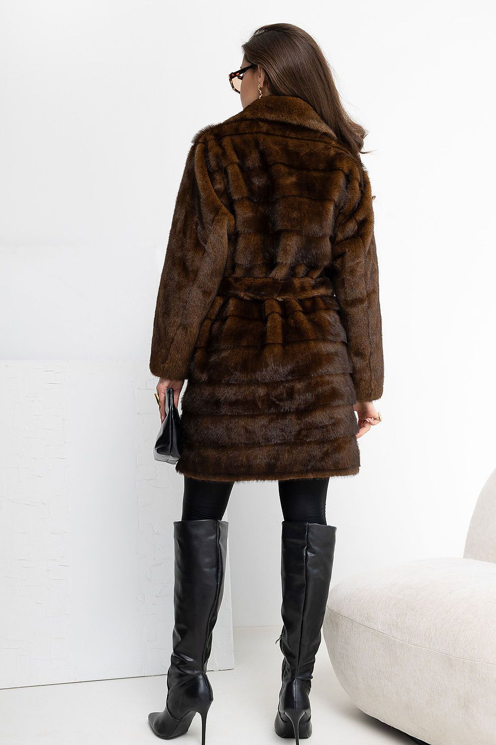 Women's Brown Belted Wool Blend Coat
