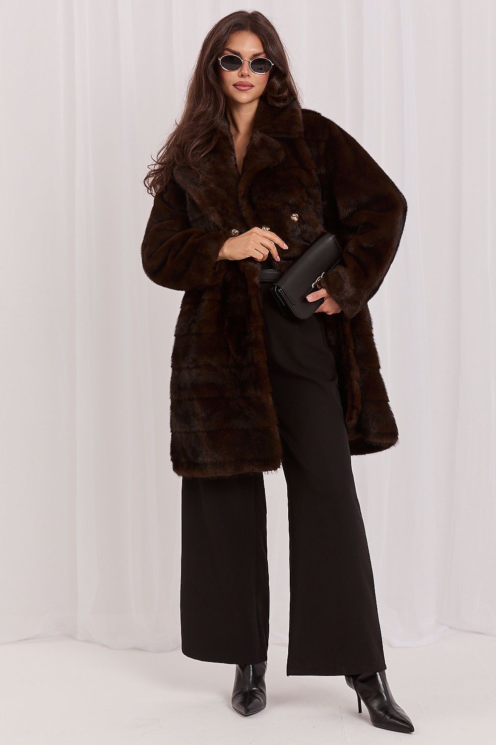 Women's Brown Long Belted Wool Blend Coat