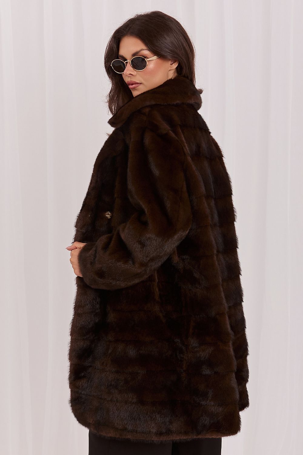 Women's Brown Long Belted Wool Blend Coat