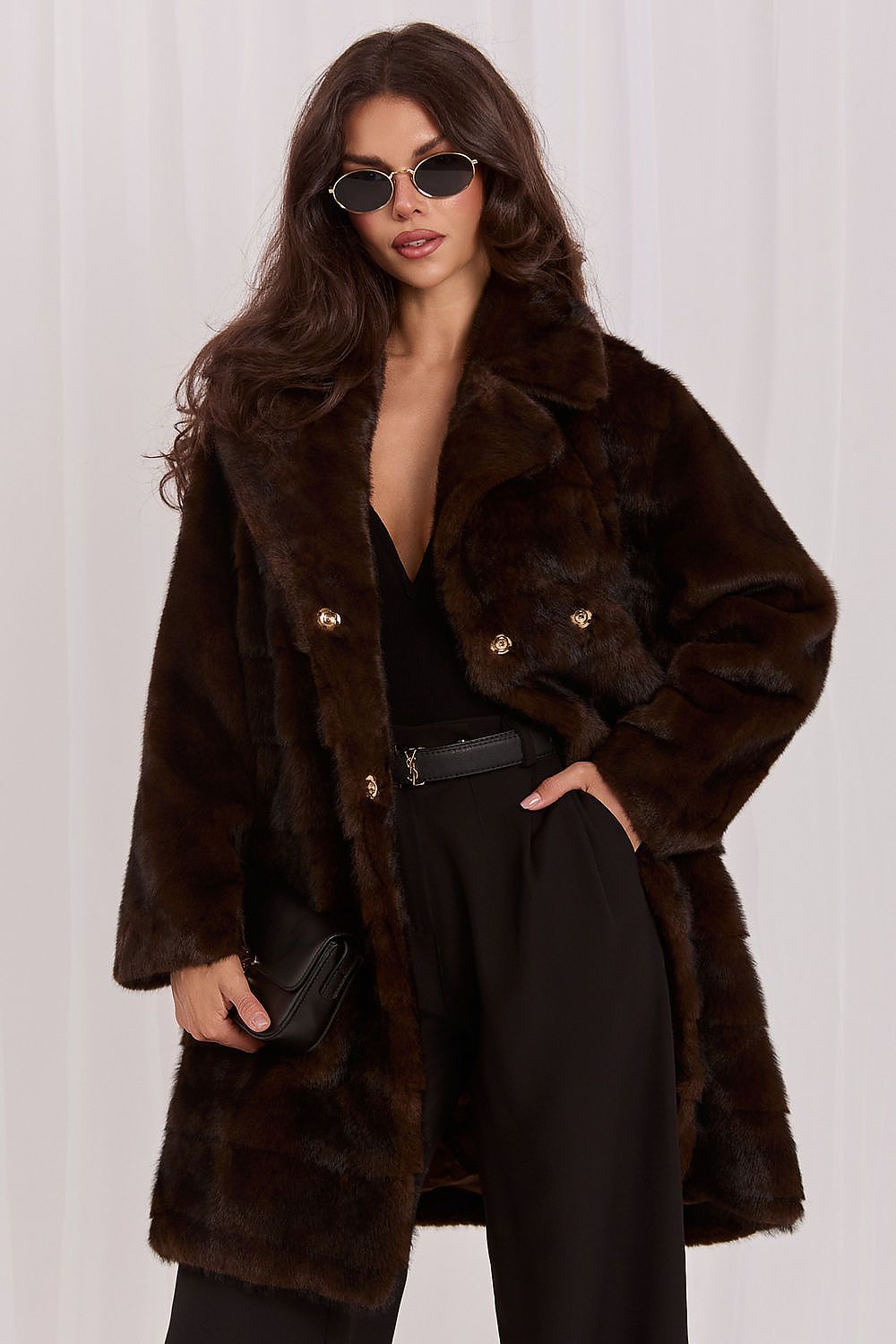 Women's Brown Long Belted Wool Blend Coat
