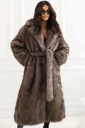 Women's Long Beige Belted Wool Wrap Coat