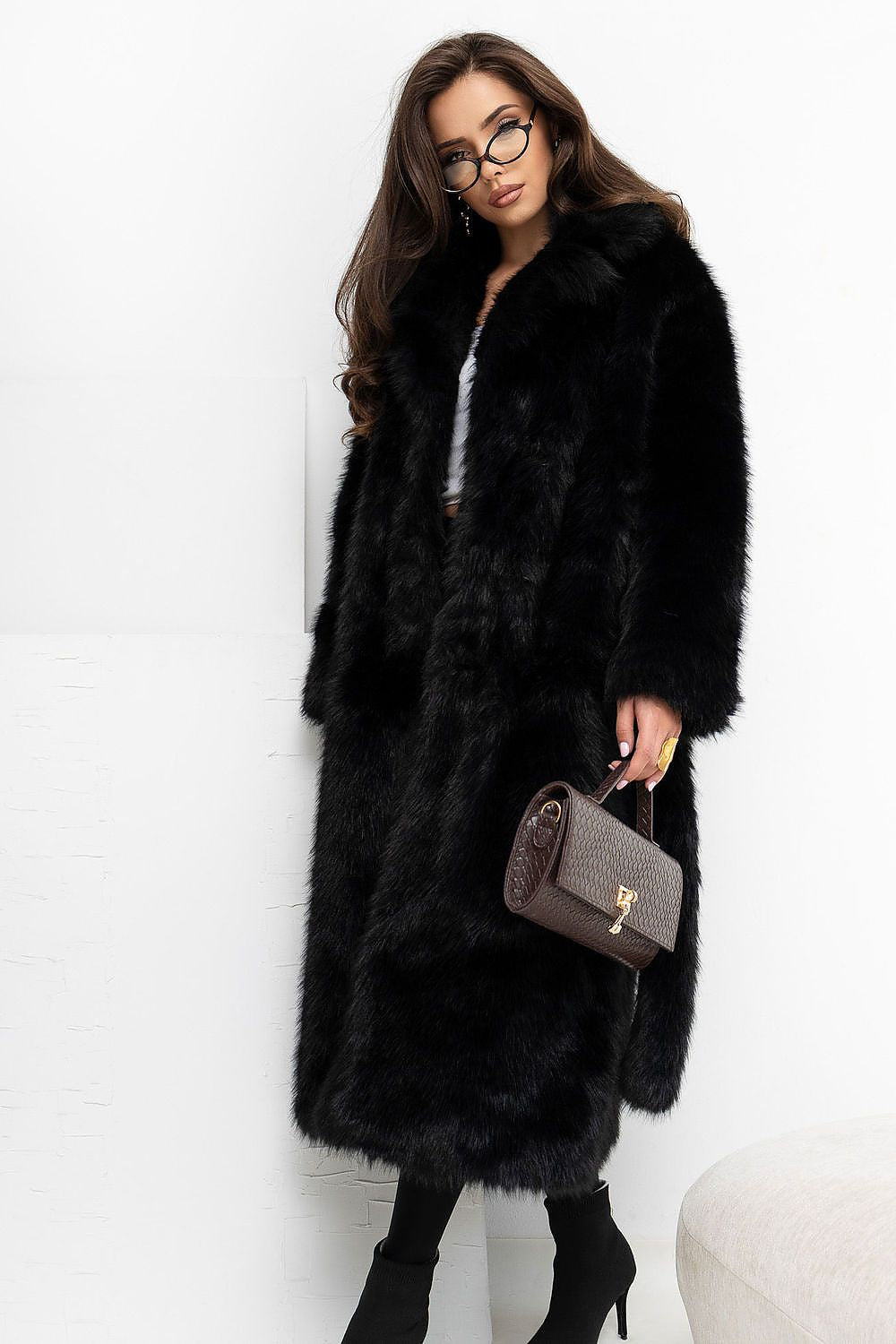 Women's Long Black Belted Wool Coat