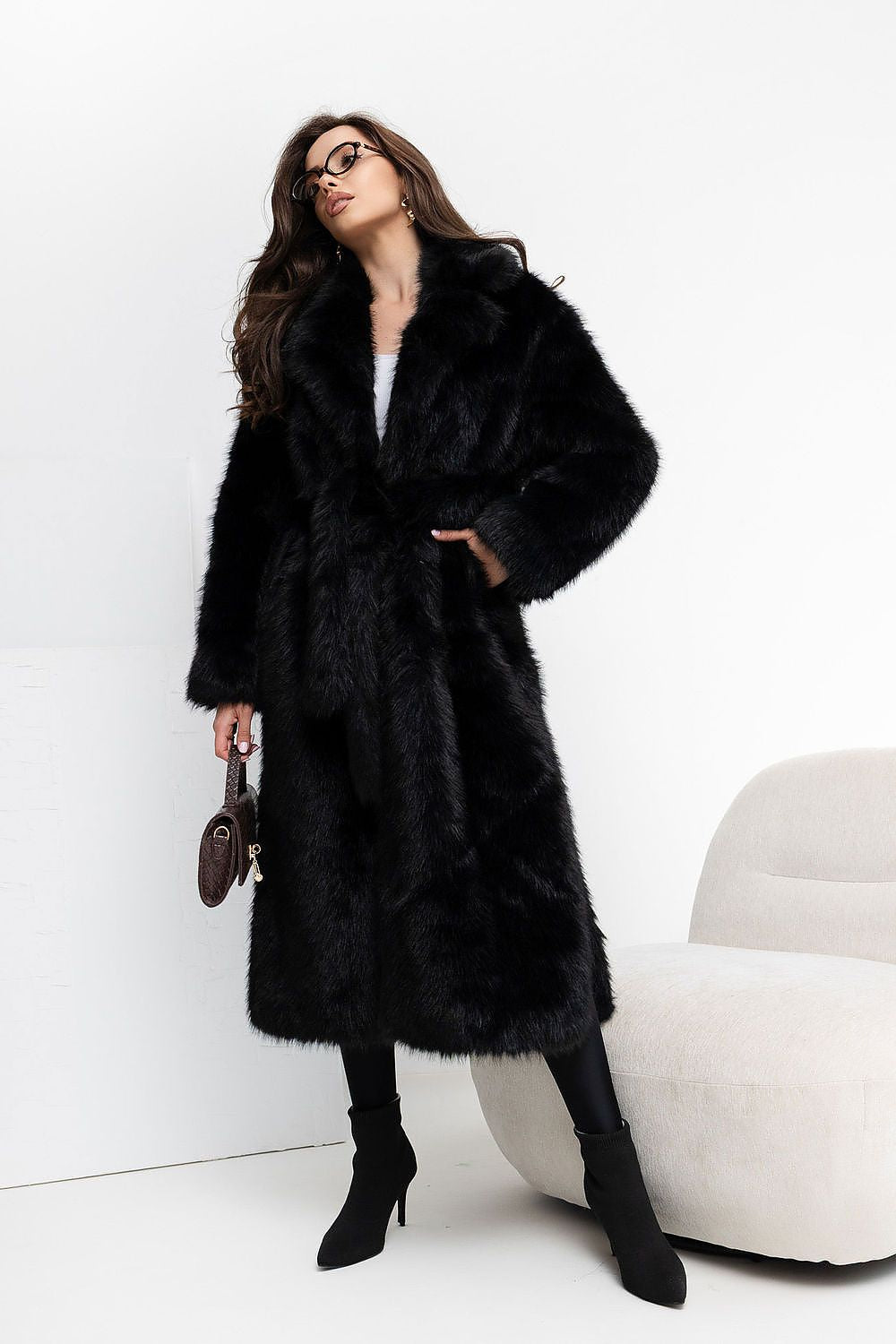 Women's Long Black Belted Wool Coat