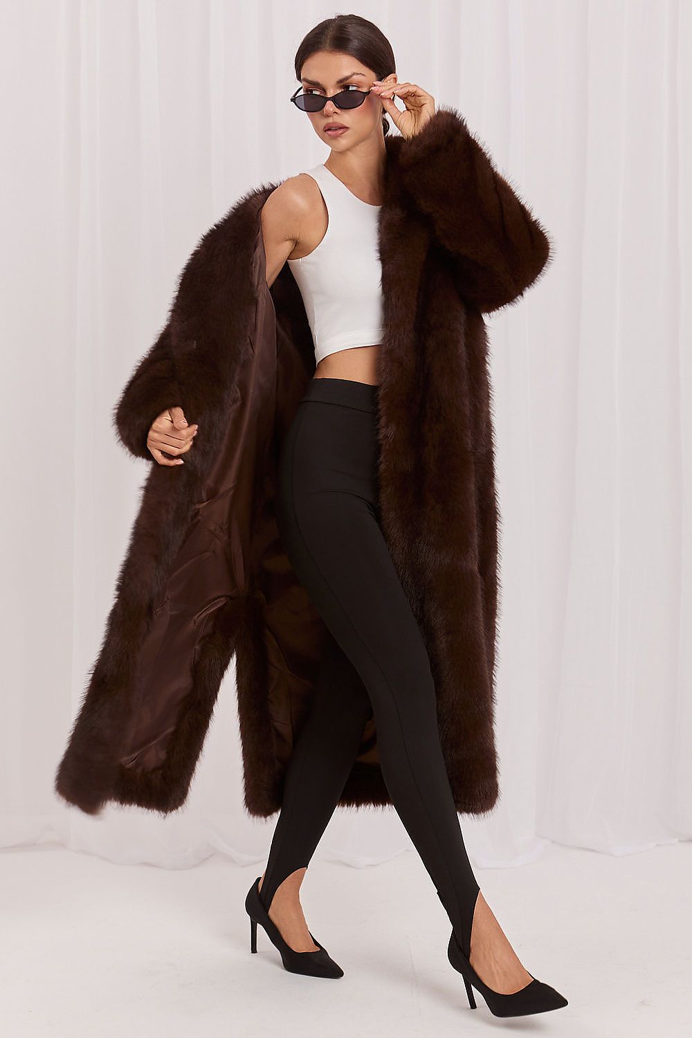 Women's Long Brown Belted Wool Wrap Coat