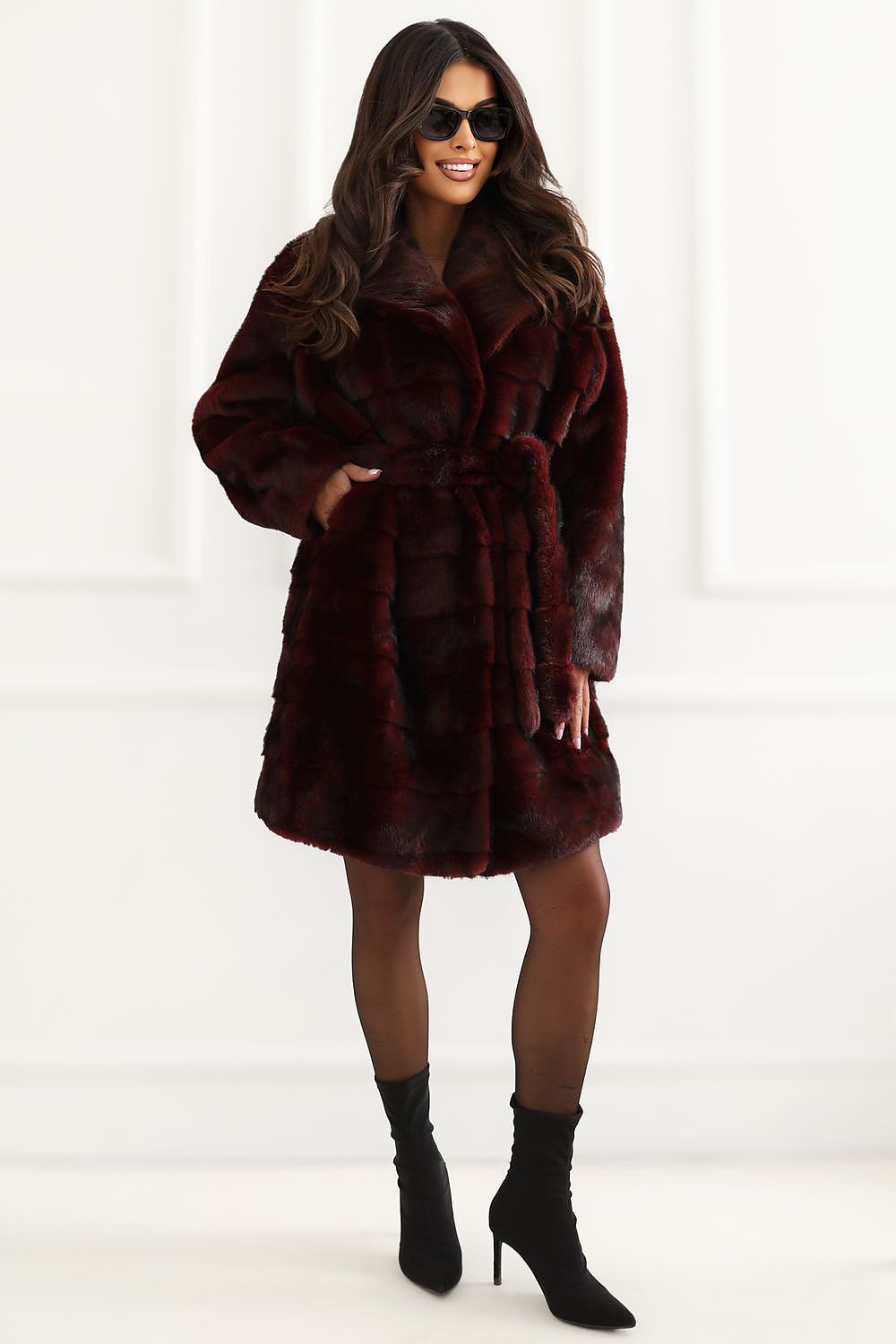 Women's Long Red Belted Wool Blend Coat