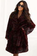 Women's Long Red Belted Wool Blend Coat