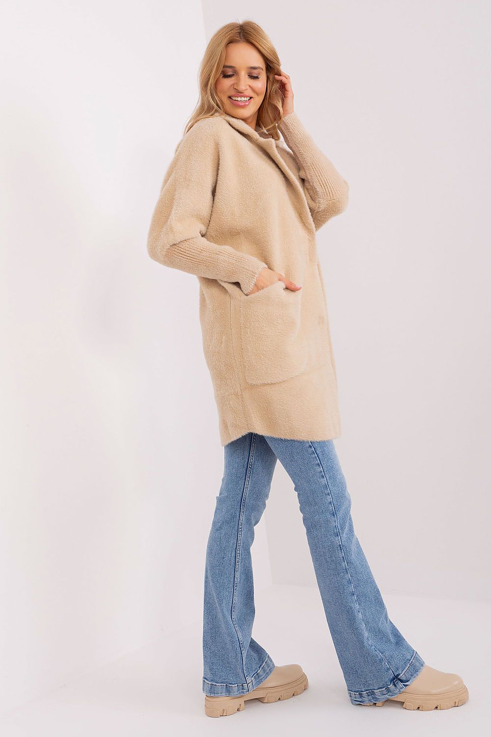 Women's Loose Beige Wool Blend Coat