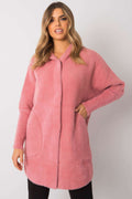 Women's Pink Loose Hooded Wool Blend Coat