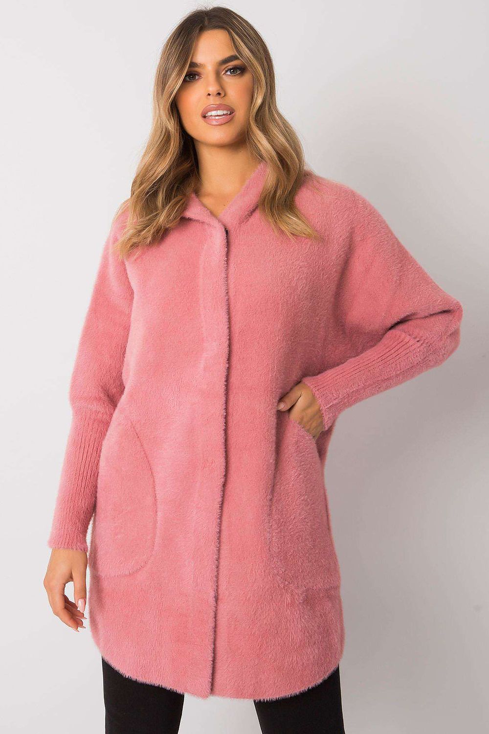 Women's Pink Loose Hooded Wool Blend Coat