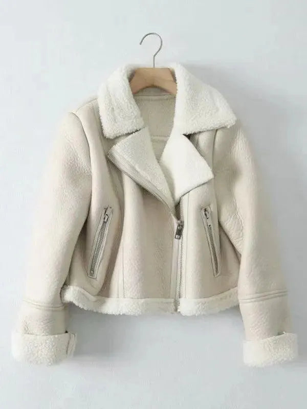 Women’s Shearling Biker Jacket Warm Style