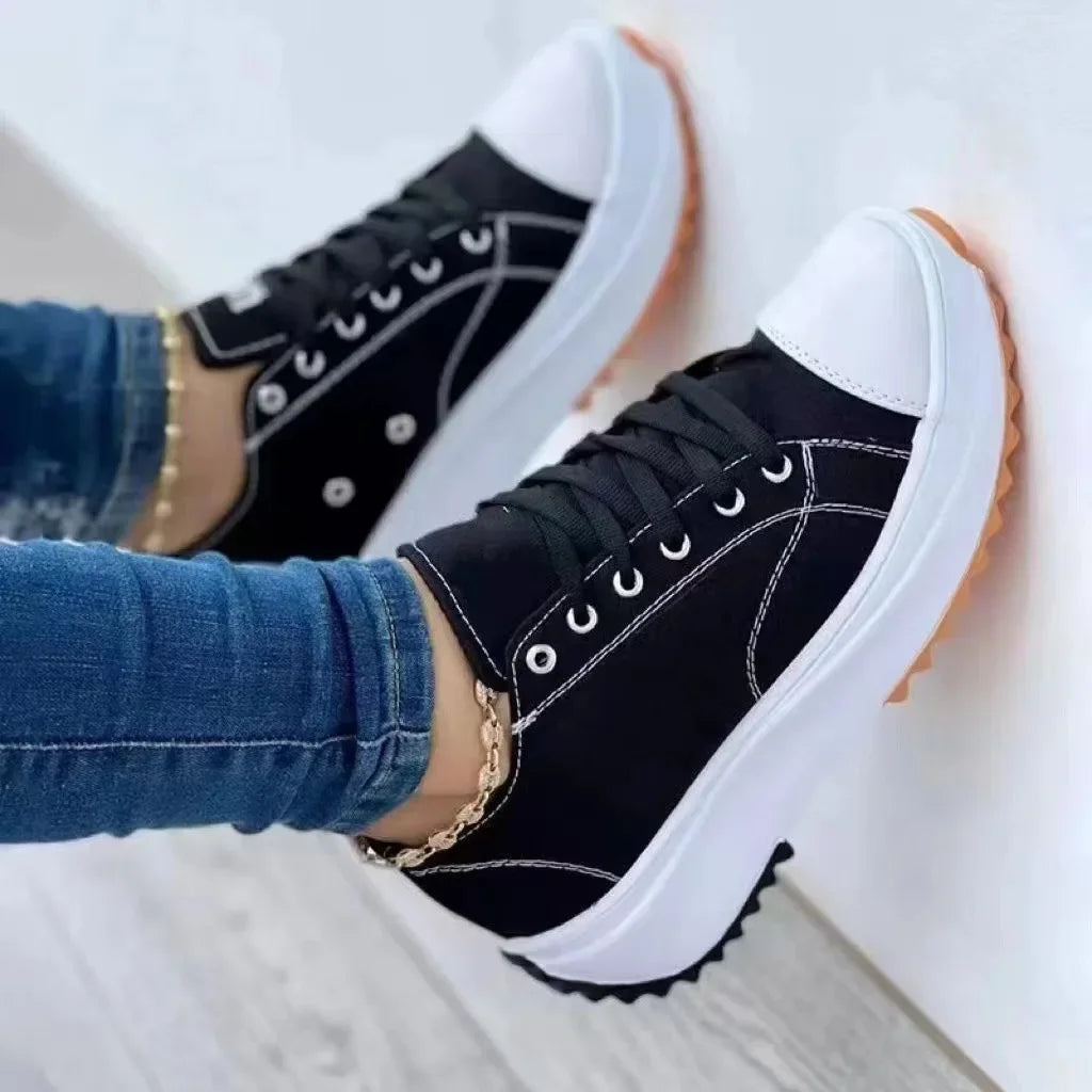 Women's Sneakers - Low-Top Women Flat Sneakers - Lace-Up All-Season Shoes
