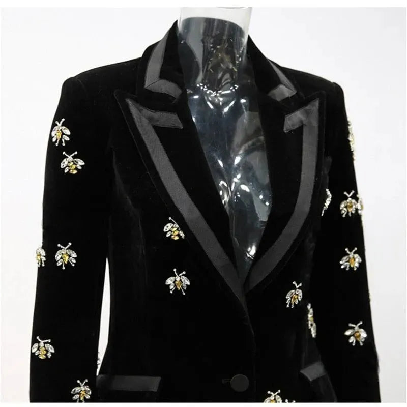 Bees Beaded Velvet Blazer Women - Casual - Printed - Velvet Blazer - LeStyleParfait