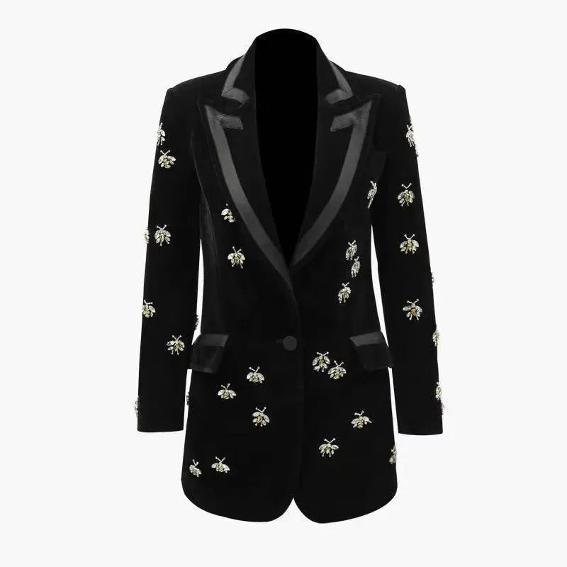 Bees Beaded Velvet Blazer Women - Casual - Printed - Velvet Blazer - LeStyleParfait
