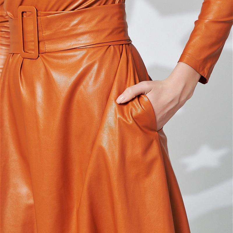 Belted Leather Dress For Women - Midi Dress - LeStyleParfait