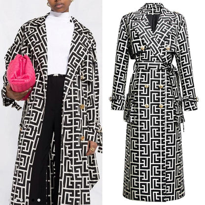 Belted Print Women's Trench Coat-women-coat-LeStyleParfait