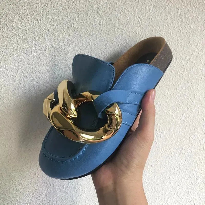 Big Gold Chain Slip On Sandals - Sandals - LeStyleParfait