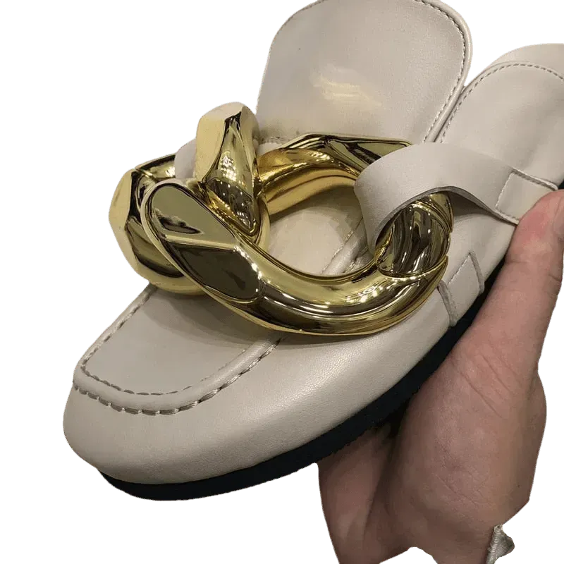 Big Gold Chain Slip On Sandals - Sandals - LeStyleParfait