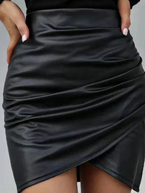 Black Irregular Wrap Mini Skirt - Wrap Mini Skirt - LeStyleParfait