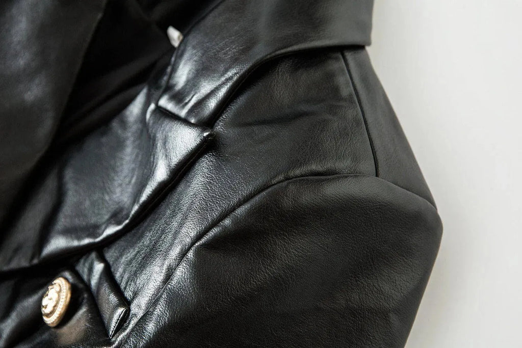 Black Leather Blazer Women - Formal-Business - Plain-Solid - Leather Blazer - LeStyleParfait