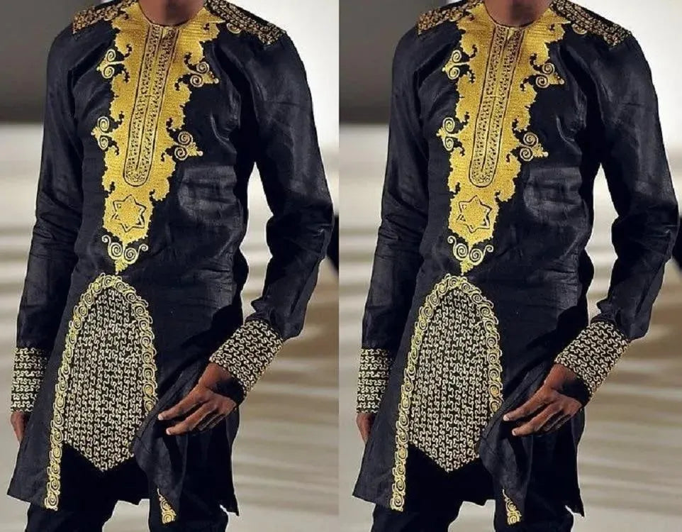 Black Long African Men Shirt - African Shirt - LeStyleParfait