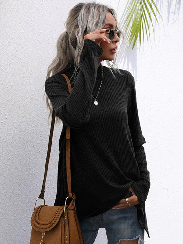 Black Loose Turtleneck Pullover Sweater Women - Pullover Sweater - LeStyleParfait