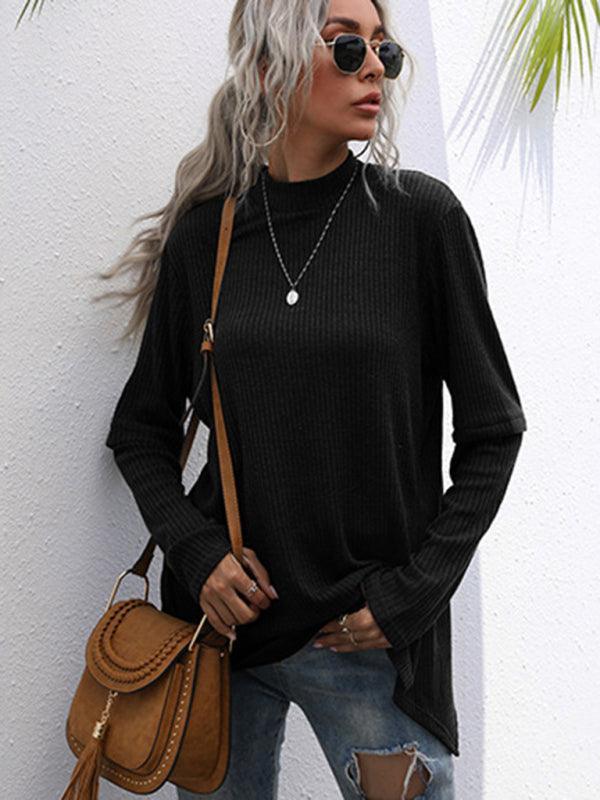 Black Loose Turtleneck Pullover Sweater Women - Pullover Sweater - LeStyleParfait