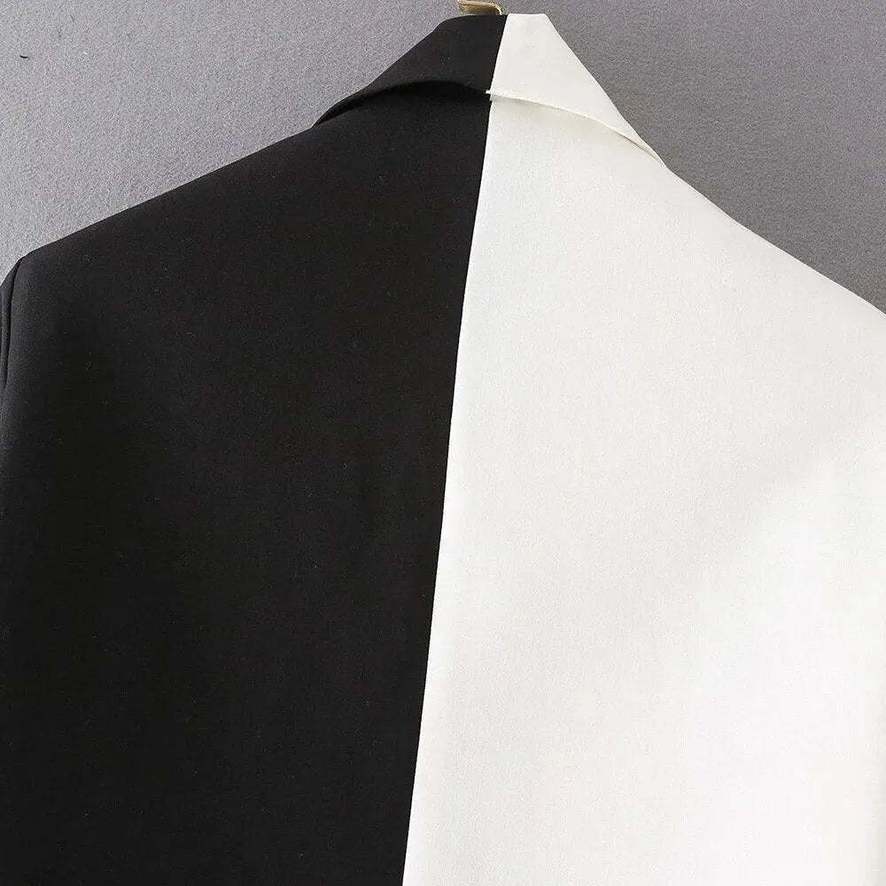 Black-White Crop Blazer Women - Casual - Patchwork - Women's Blazer - LeStyleParfait