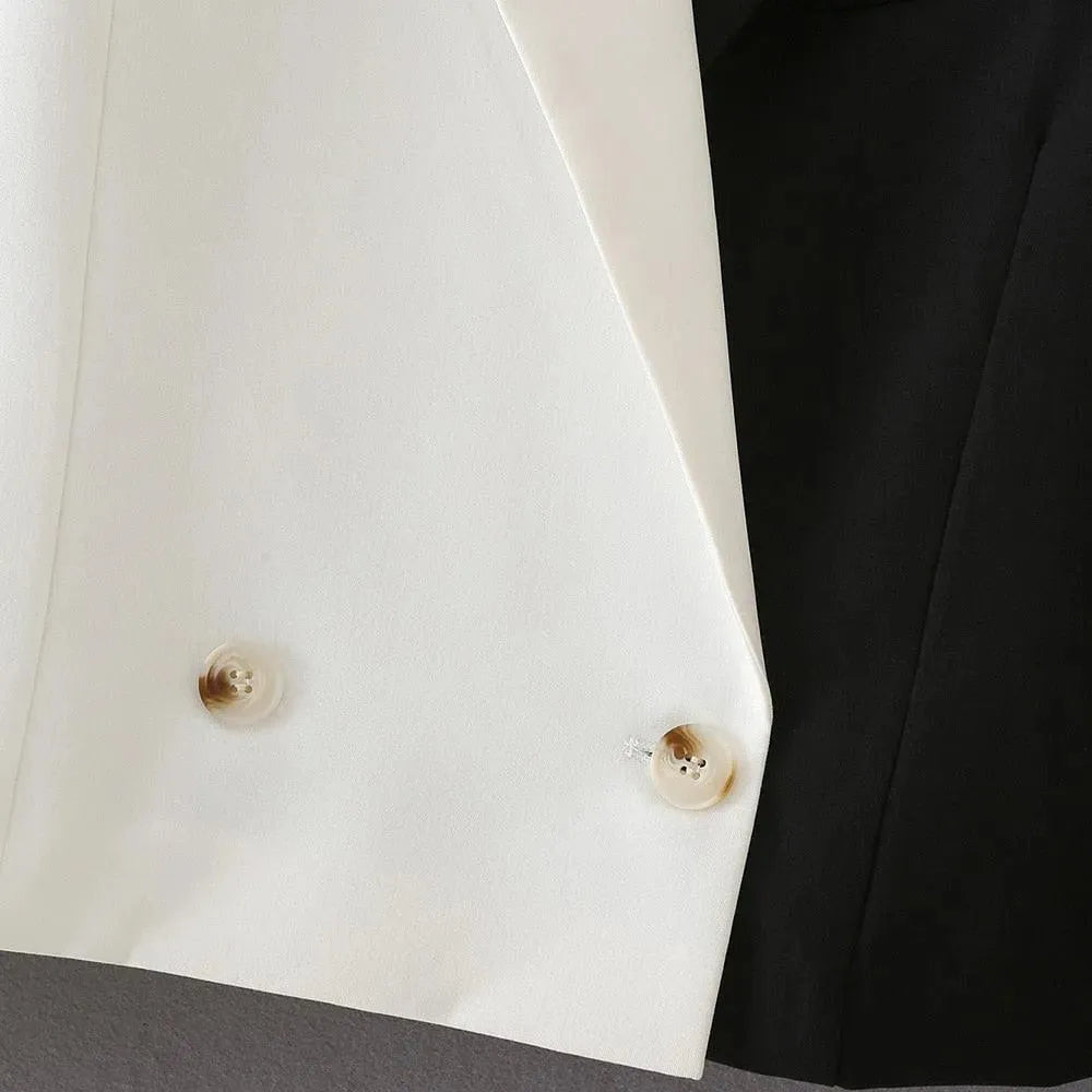 Black-White Crop Blazer Women - Casual - Patchwork - Women's Blazer - LeStyleParfait