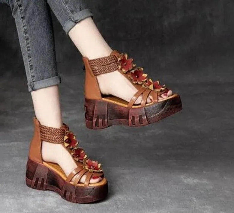 Block Floral Peep Toe Wedge Sandals - Wedge Shoes - LeStyleParfait