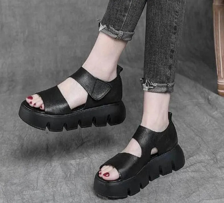 Block Heel Peep Toe Wedge Sandals - Wedge Shoes - LeStyleParfait