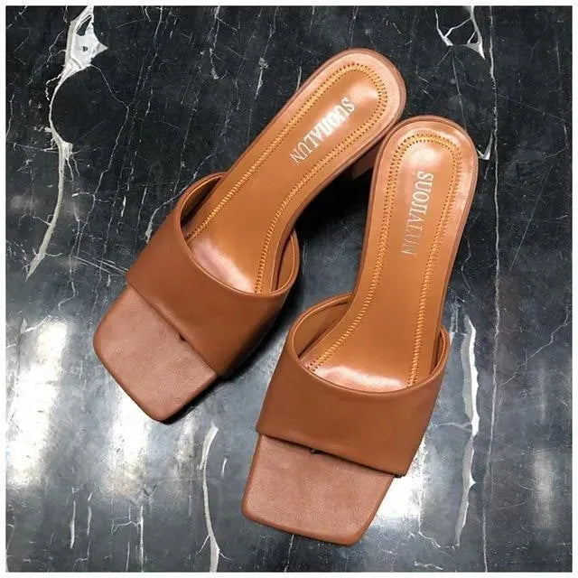 Block-Heeled Slide Sandals - Sandals - LeStyleParfait