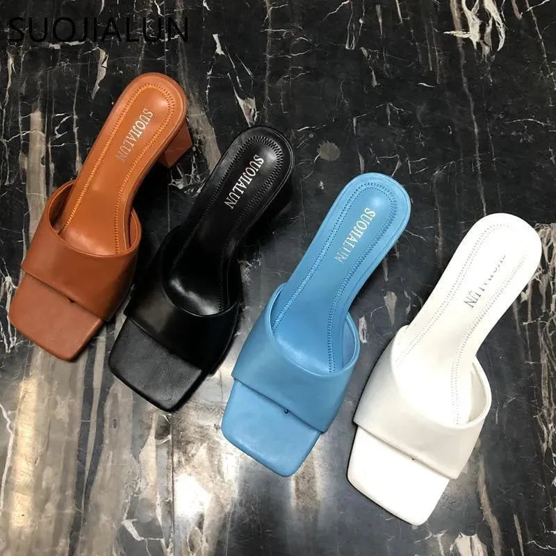 Block-Heeled Slide Sandals - Sandals - LeStyleParfait