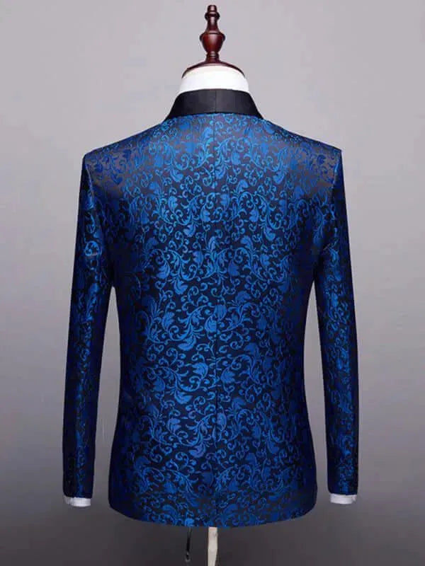Blue Jacquard Two Piece Tuxedo Suit - Tuxedo Suit - LeStyleParfait