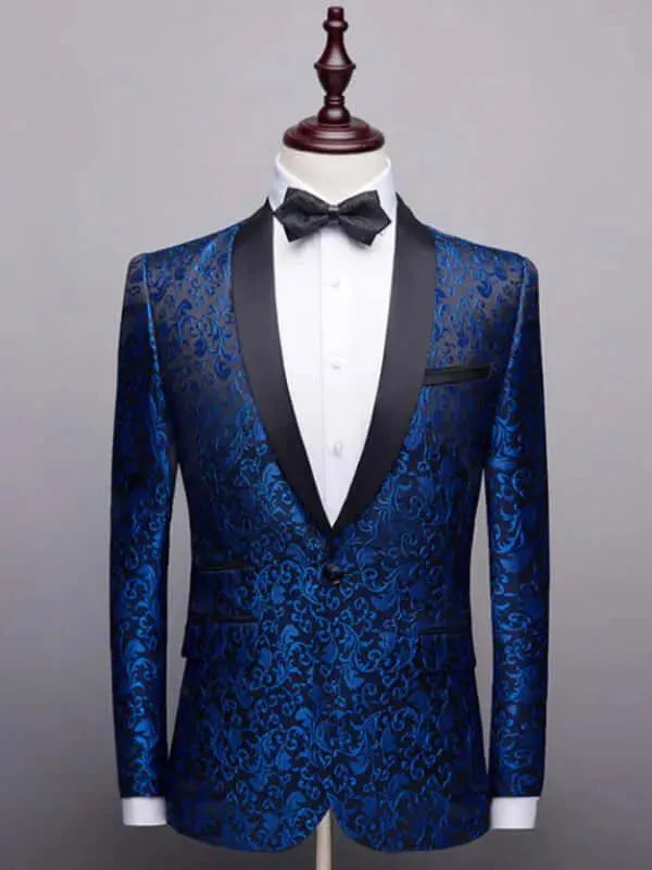 Blue Jacquard Two Piece Tuxedo Suit - Tuxedo Suit - LeStyleParfait