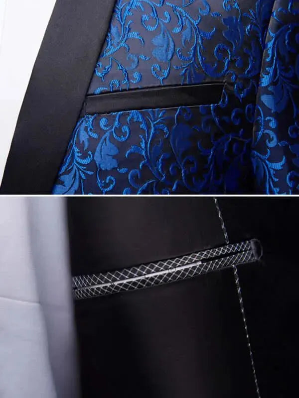 Blue Jacquard Two Piece Tuxedo Suit - Tuxedo Suit - LeStyleParfait